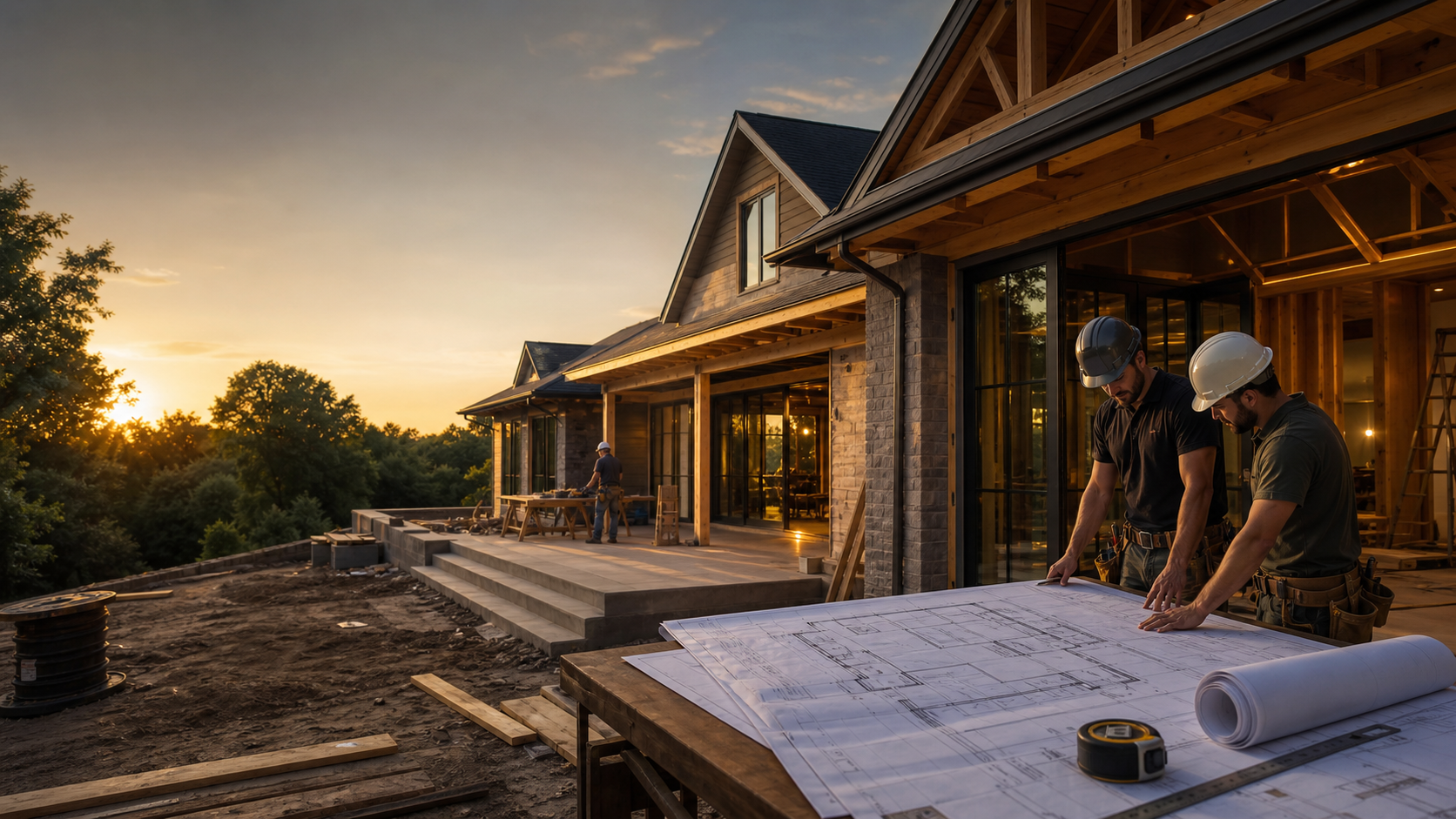 Premium residential construction site with architectural plans